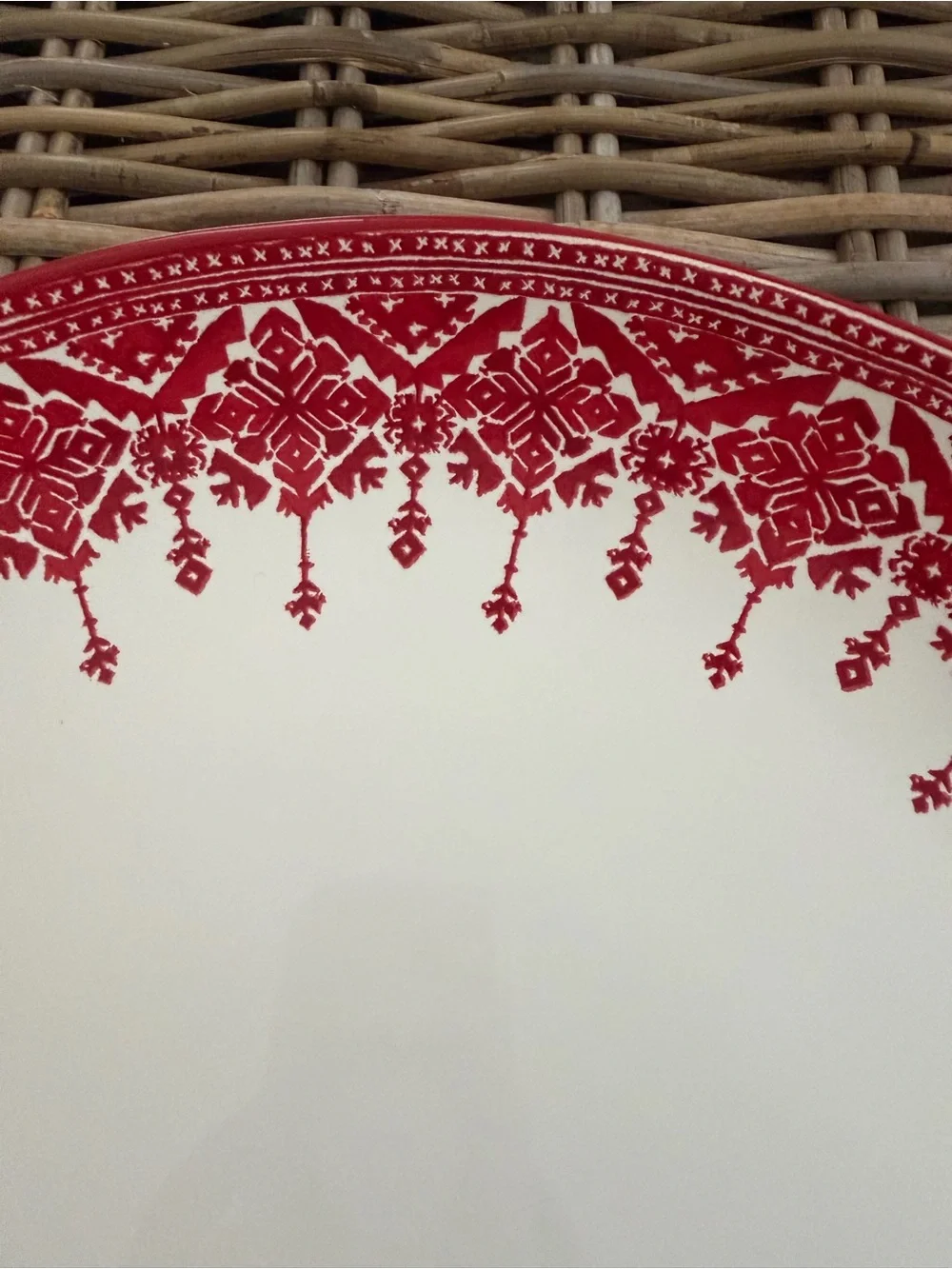 Pottery Barn Fair Isle Tahoe Red Nordic Serving Tray Dish Platter - Italy